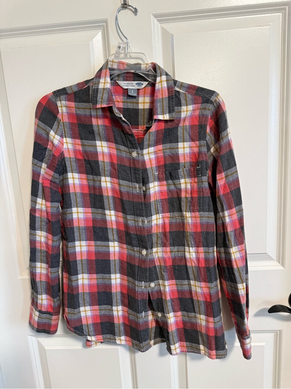Old Navy Pink, Gray & White Plaid Button-Up Shirt